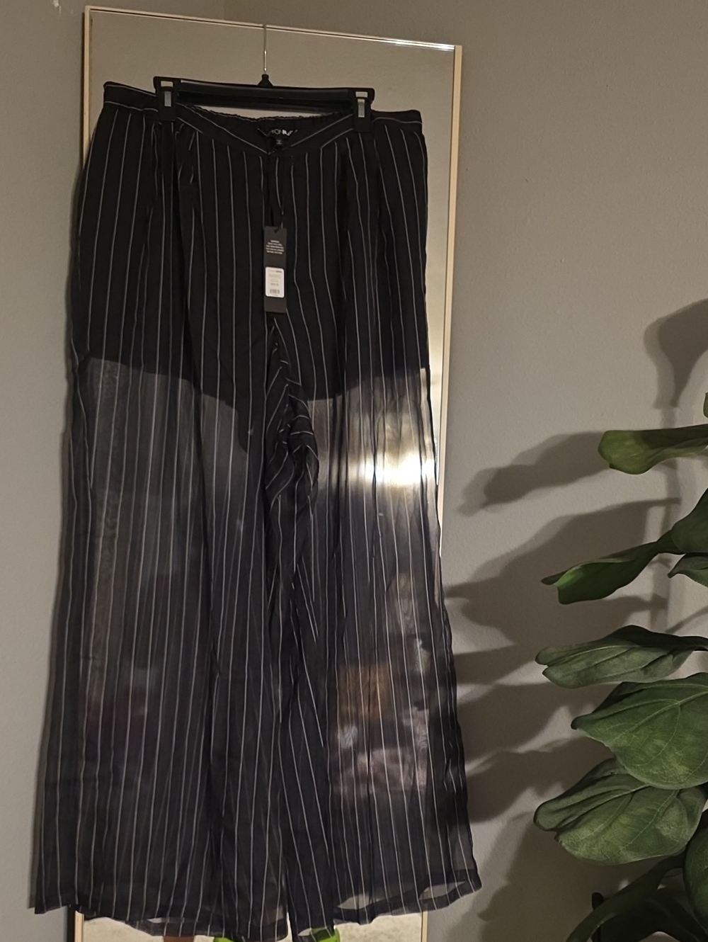 Fashion Nova Black Pinstripe Wide-Leg Trousers